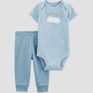 Carter's JOY Baby Boys 2pc Bunny Carrot Pocket Set - Blue NWT